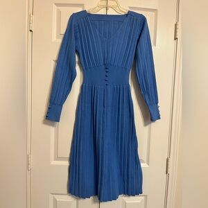 Chic Long Sleeve Blue Knit Dress